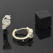 Oro Laminado Huggie Hoop, Gold Filled Style with White Cubic Zirconia, Polished, Golden Finish
