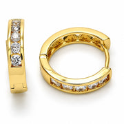Oro Laminado Huggie Hoop, Gold Filled Style with White Cubic Zirconia, Polished, Golden Finish