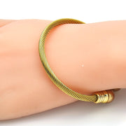 Stainless Steel Individual Bangle, Twist and Twist Design, with Gray Pearl, Polished, Two Tone