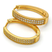 Oro Laminado Huggie Hoop, Gold Filled Style with White Micro Pave, Polished, Golden Finish
