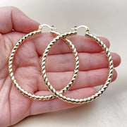 Oro Laminado Large Hoop, Gold Filled Style Hollow and Twist Design, Diamond Cutting Finish, Golden Finish