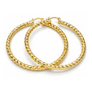 Oro Laminado Large Hoop, Gold Filled Style Hollow and Twist Design, Diamond Cutting Finish, Golden Finish