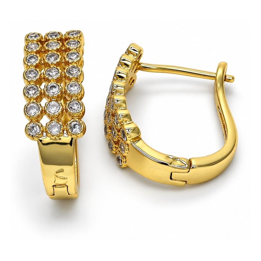 Oro Laminado Huggie Hoop, Gold Filled Style with White Micro Pave, Polished, Golden Finish
