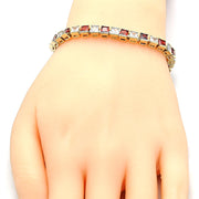 Oro Laminado Tennis Bracelet, Gold Filled Style with Garnet and White Cubic Zirconia, Polished, Golden Finish