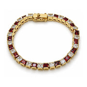Oro Laminado Tennis Bracelet, Gold Filled Style with Garnet and White Cubic Zirconia, Polished, Golden Finish