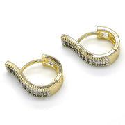 Oro Laminado Huggie Hoop, Gold Filled Style with White Cubic Zirconia, Polished, Two Tone