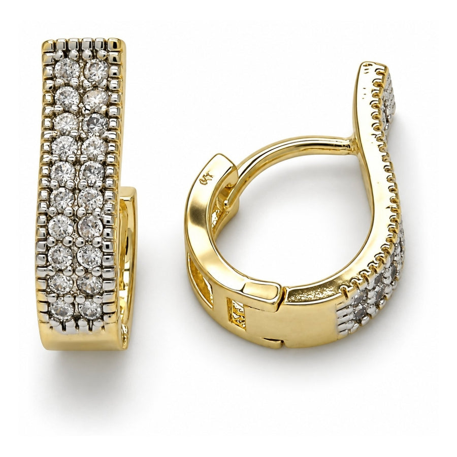 Oro Laminado Huggie Hoop, Gold Filled Style with White Cubic Zirconia, Polished, Two Tone