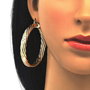 Oro Laminado Large Hoop, Gold Filled Style Twist Design, Polished, Golden Finish