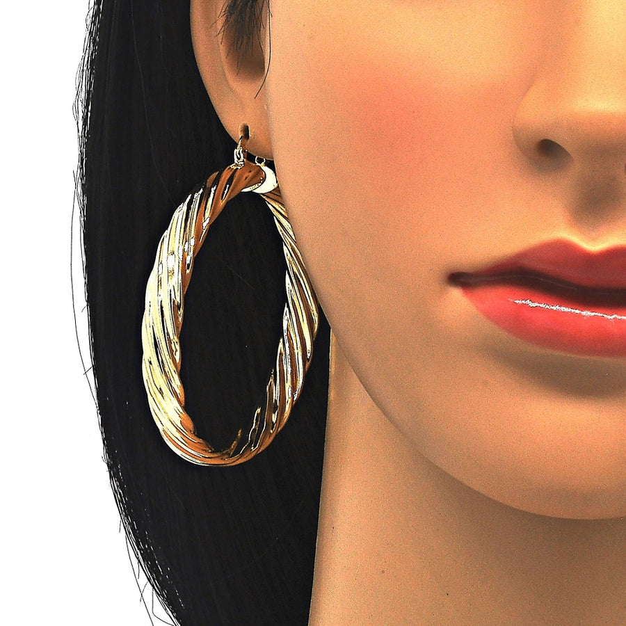 Oro Laminado Large Hoop, Gold Filled Style Twist Design, Polished, Golden Finish