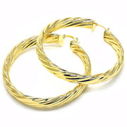 Oro Laminado Large Hoop, Gold Filled Style Twist Design, Polished, Golden Finish