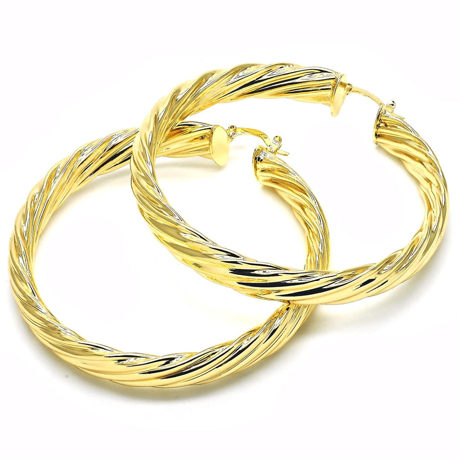 Oro Laminado Large Hoop, Gold Filled Style Twist Design, Polished, Golden Finish