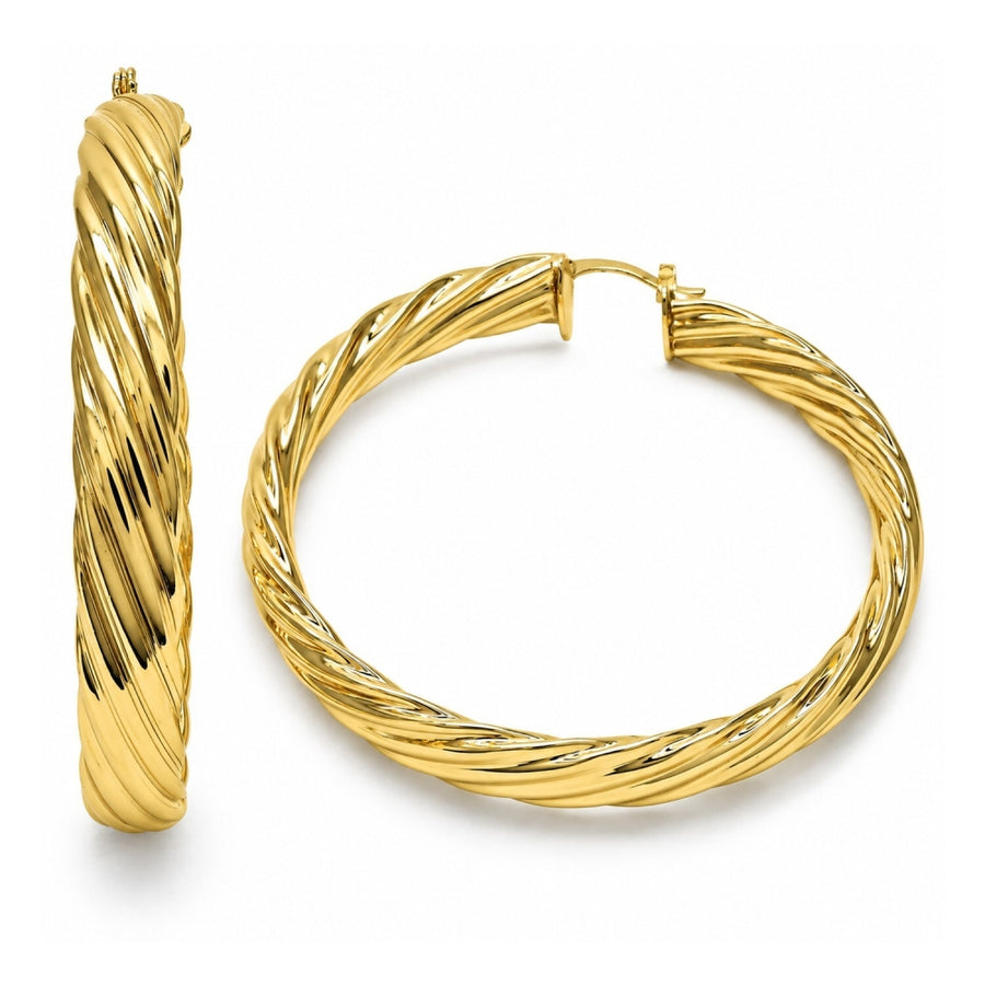 Oro Laminado Large Hoop, Gold Filled Style Twist Design, Polished, Golden Finish