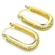 Oro Laminado Small Hoop, Gold Filled Style with White Crystal, Polished, Golden Finish