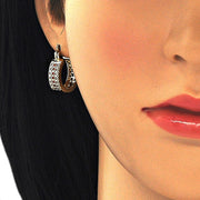 Oro Laminado Small Hoop, Gold Filled Style with Garnet and White Cubic Zirconia, Polished, Golden Finish