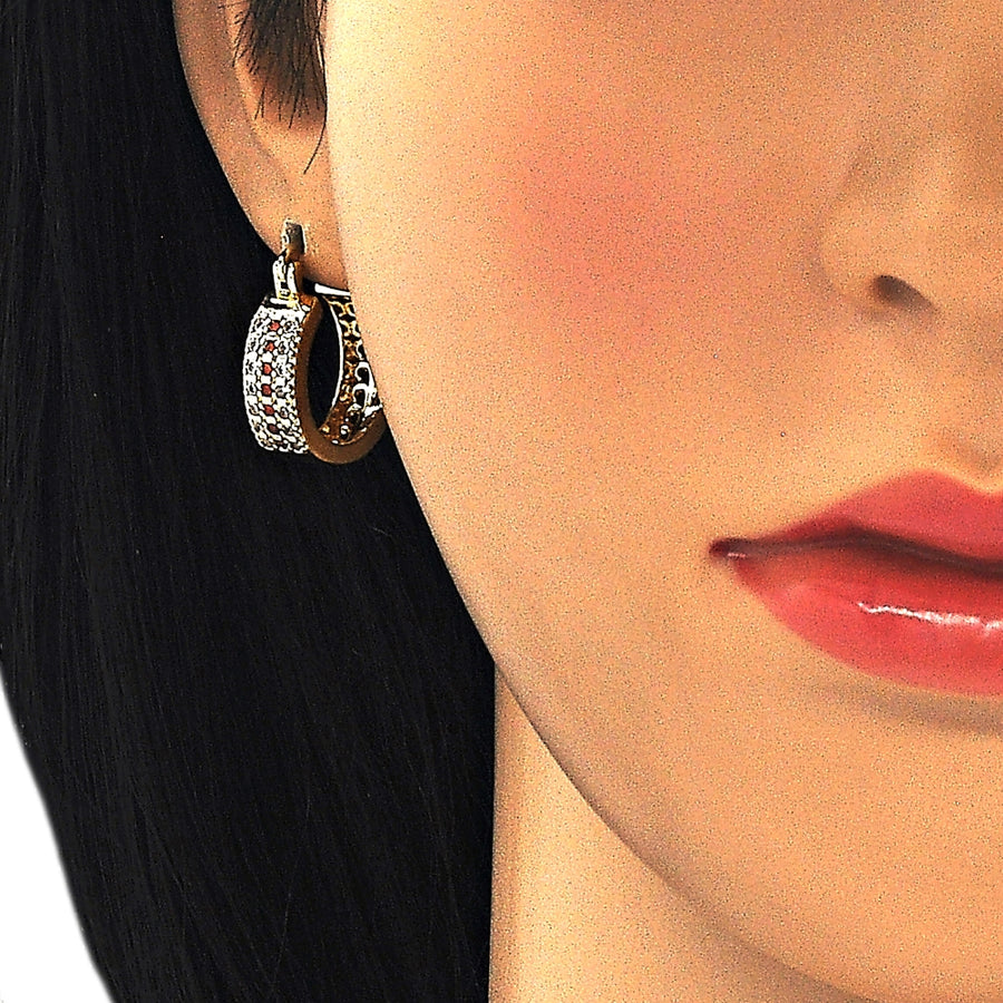 Oro Laminado Small Hoop, Gold Filled Style with Garnet and White Cubic Zirconia, Polished, Golden Finish