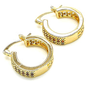 Oro Laminado Small Hoop, Gold Filled Style with Garnet and White Cubic Zirconia, Polished, Golden Finish