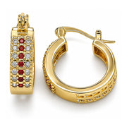 Oro Laminado Small Hoop, Gold Filled Style with Garnet and White Cubic Zirconia, Polished, Golden Finish