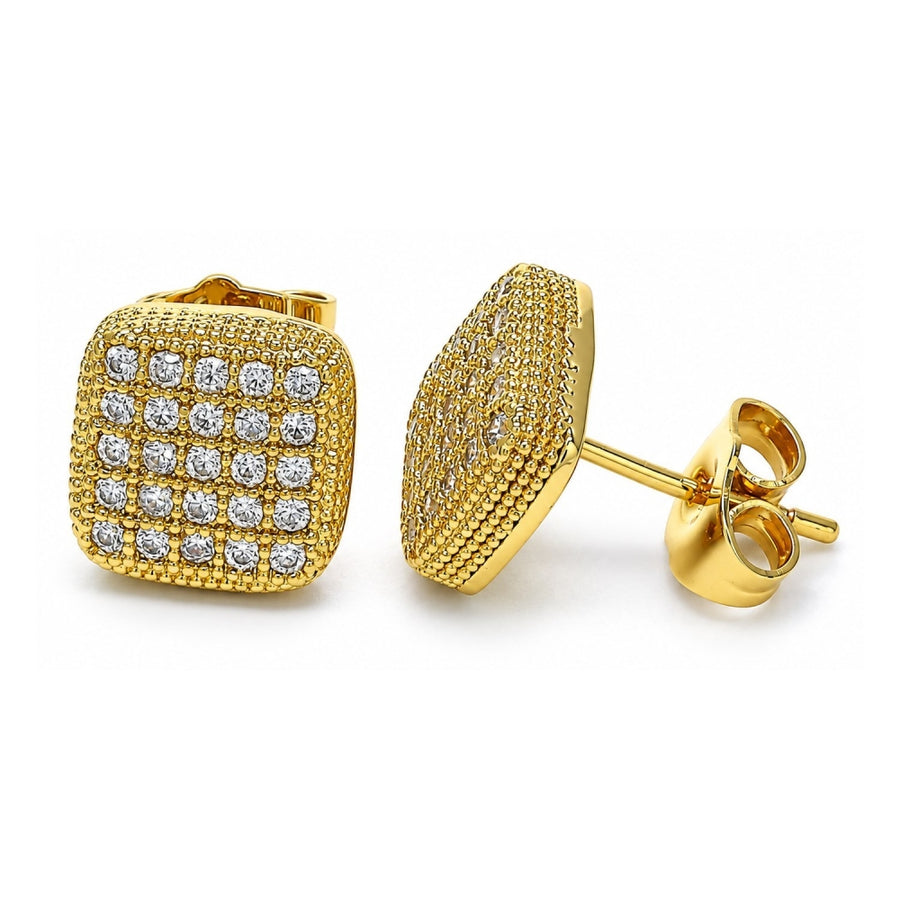 Oro Laminado Stud Earring, Gold Filled Style with White Cubic Zirconia, Polished, Golden Finish
