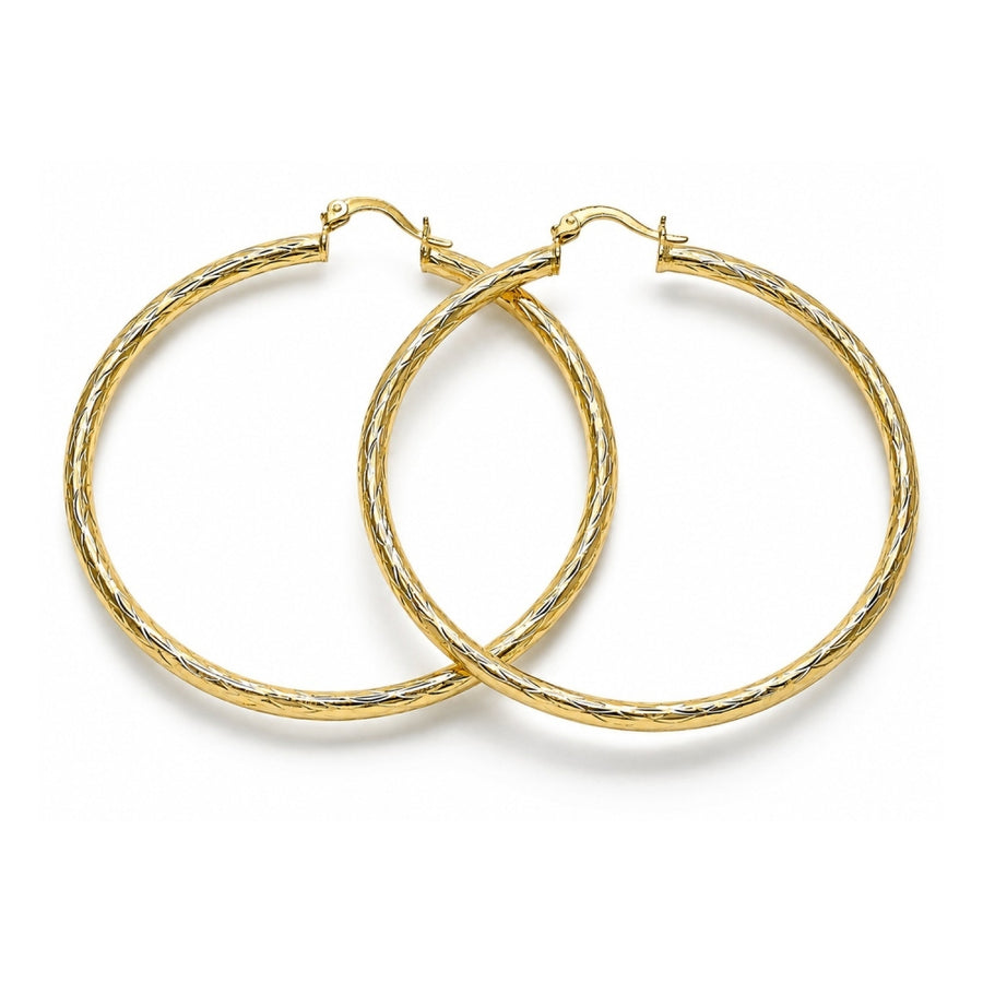 Oro Laminado Large Hoop, Gold Filled Style Hollow Design, Diamond Cutting Finish, Golden Finish