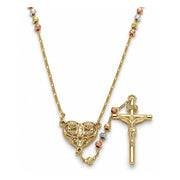 Oro Laminado Thin Rosary, Gold Filled Style Guadalupe and Crucifix Design, Diamond Cutting Finish, Tricolor