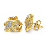 Oro Laminado Stud Earring, Gold Filled Style Elephant Design, with White and Ruby Micro Pave, Polished, Golden Finish