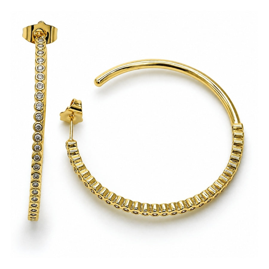 Oro Laminado Stud Earring, Gold Filled Style with White Cubic Zirconia, Polished, Golden Finish
