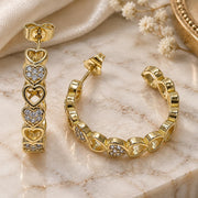 Oro Laminado Medium Hoop, Gold Filled Style Heart Design, with White Micro Pave, Polished, Golden Finish