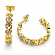 Oro Laminado Medium Hoop, Gold Filled Style Heart Design, with White Micro Pave, Polished, Golden Finish