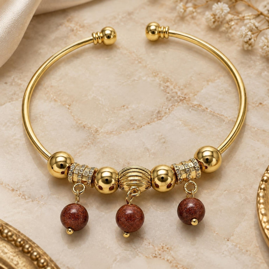 Oro Laminado Individual Bangle, Gold Filled Style with Brown Goldstone Venturina, Polished, Golden Finish