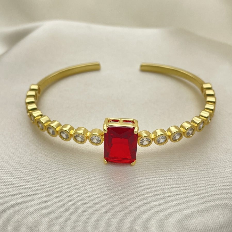Oro Laminado Individual Bangle, Gold Filled Style with Garnet and White Cubic Zirconia, Polished, Golden Finish