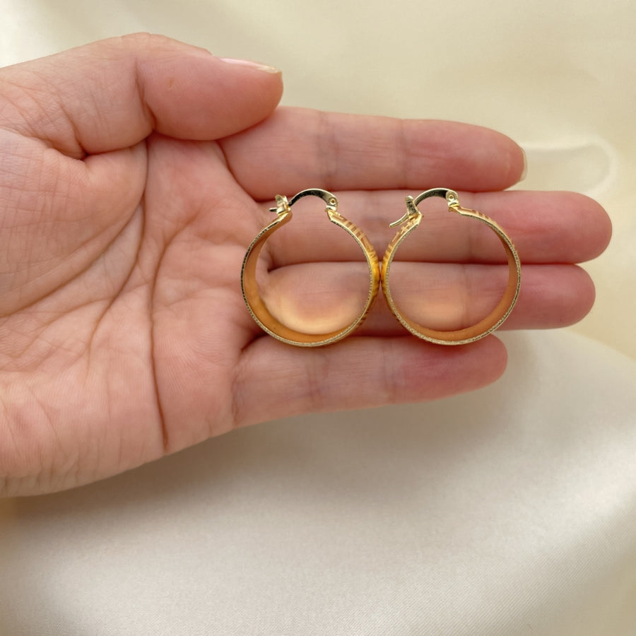 Oro Laminado Small Hoop, Gold Filled Style Greek Key Design, Polished, Golden Finish