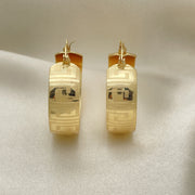 Oro Laminado Small Hoop, Gold Filled Style Greek Key Design, Polished, Golden Finish