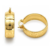 Oro Laminado Small Hoop, Gold Filled Style Greek Key Design, Polished, Golden Finish