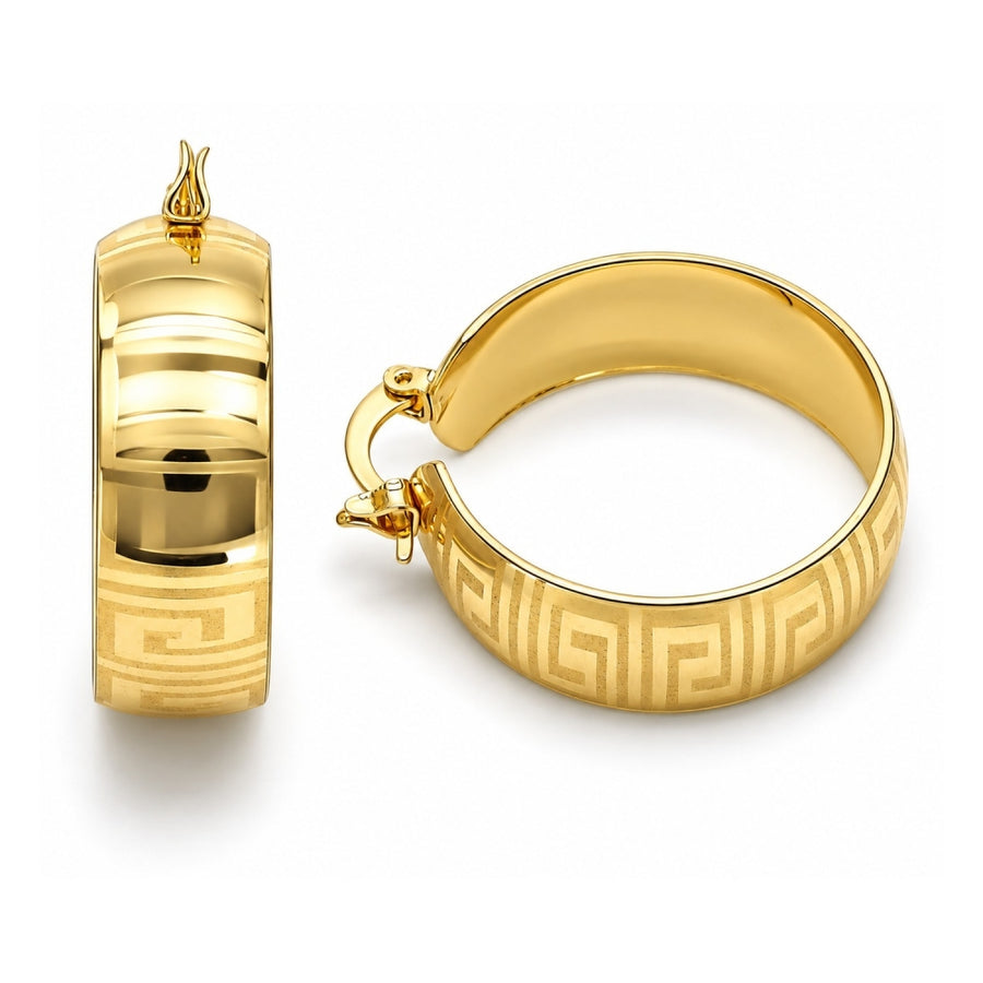 Oro Laminado Small Hoop, Gold Filled Style Greek Key Design, Polished, Golden Finish