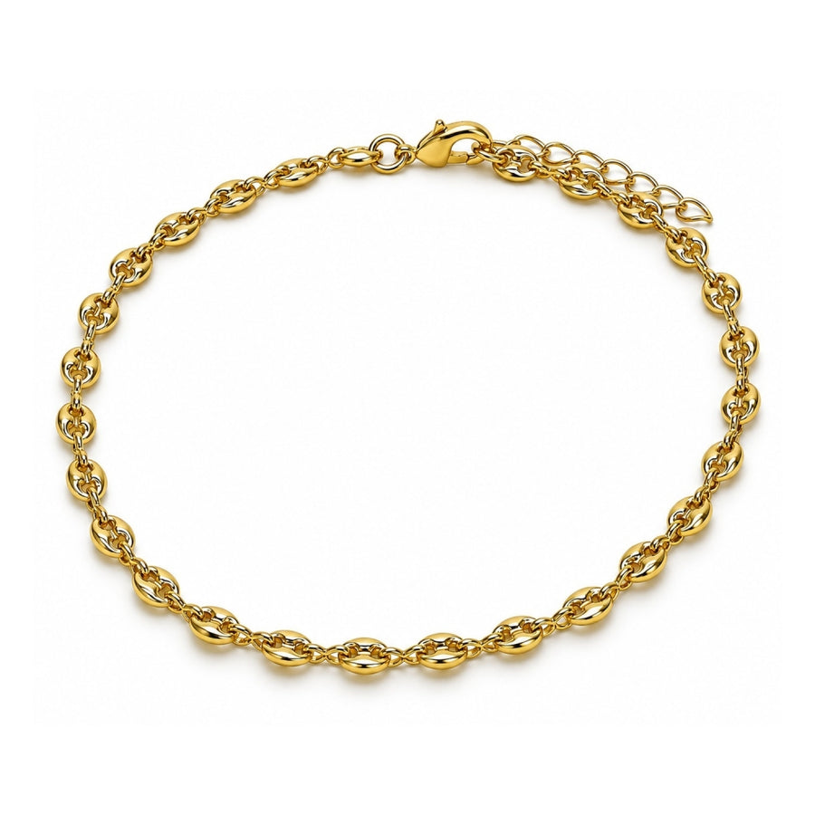 Oro Laminado Basic Anklet, Gold Filled Style Puff Mariner Design, Polished, Golden Finish