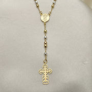 Oro Laminado Thin Rosary, Gold Filled Style Cross and Divino NiÃ±o Design, Polished, Tricolor