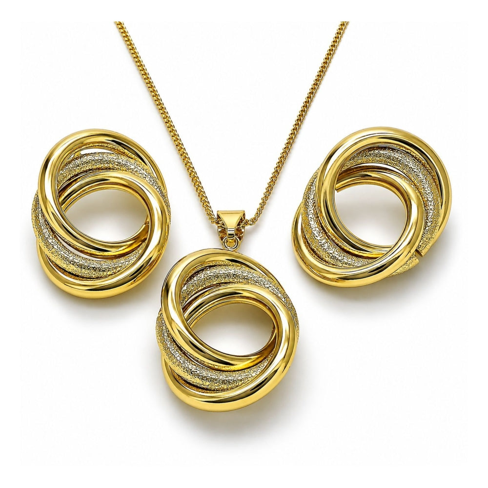 Oro Laminado Earring and Pendant Adult Set, Gold Filled Style Hollow and Love Knot Design, Matte Finish, Golden Finish