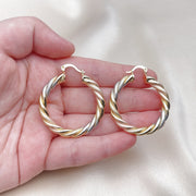 Oro Laminado Medium Hoop, Gold Filled Style Twist Design, Matte Finish, Tricolor