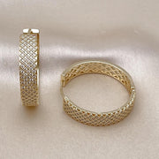 Oro Laminado Huggie Hoop, Gold Filled Style Filigree Design, with White Micro Pave, Polished, Golden Finish