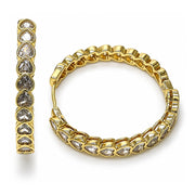 Oro Laminado Huggie Hoop, Gold Filled Style Heart Design, with White Cubic Zirconia, Polished, Golden Finish