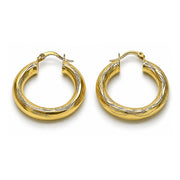 Oro Laminado Medium Hoop, Gold Filled Style Hollow Design, Diamond Cutting Finish, Golden Finish