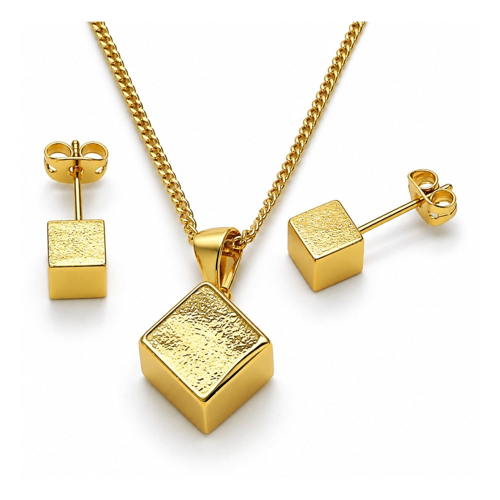 Oro Laminado Earring and Pendant Adult Set, Gold Filled Style Polished, Golden Finish