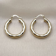 Oro Laminado Medium Hoop, Gold Filled Style Hollow Design, Diamond Cutting Finish, Golden Finish