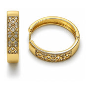 Oro Laminado Huggie Hoop, Gold Filled Style with White Cubic Zirconia and White Micro Pave, Polished, Golden Finish