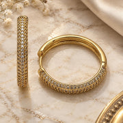 Oro Laminado Huggie Hoop, Gold Filled Style with White Cubic Zirconia, Polished, Golden Finish