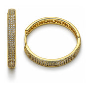 Oro Laminado Huggie Hoop, Gold Filled Style with White Micro Pave, Polished, Golden Finish