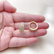 Oro Laminado Huggie Hoop, Gold Filled Style with White Cubic Zirconia, Polished, Golden Finish