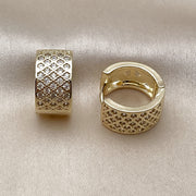 Oro Laminado Huggie Hoop, Gold Filled Style with White Cubic Zirconia, Polished, Golden Finish