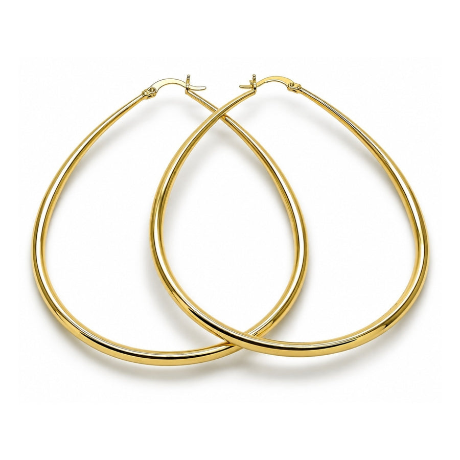 Oro Laminado Extra Large Hoop, Gold Filled Style Teardrop and Hollow Design, Polished, Golden Finish