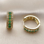 Oro Laminado Huggie Hoop, Gold Filled Style Cluster Design, with Green and White Cubic Zirconia, Polished, Golden Finish